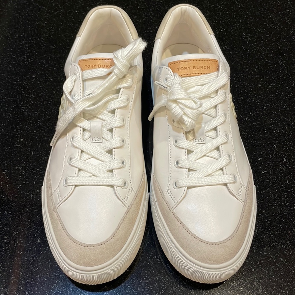 Women’s Tory Burch Color Block Sneaker in Snow White Bari Napa Size 9 NWT